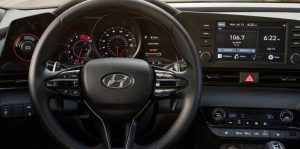 Interior view of the dashboard area of a 2021 Hyundai Elantra. | Hyundai dealer in Little Rock, AR.