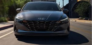 Front view of a dark gray 2021 Hyundai Elantra. | Hyundai dealer of Little Rock, AR.
