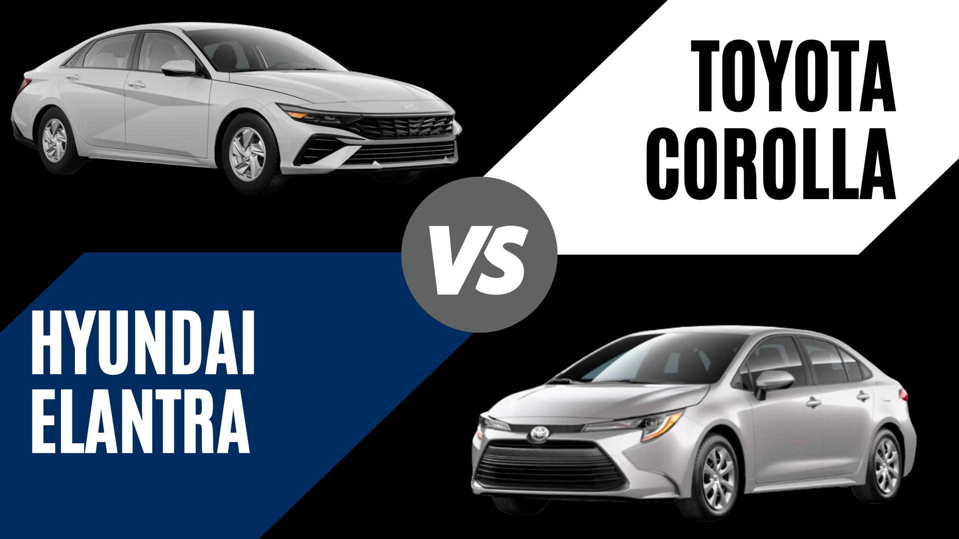 Side-by-side comparison of a white 2026 Hyundai Elantra and a silver 2026 Toyota Corolla for Crain Hyundai of Little Rock.