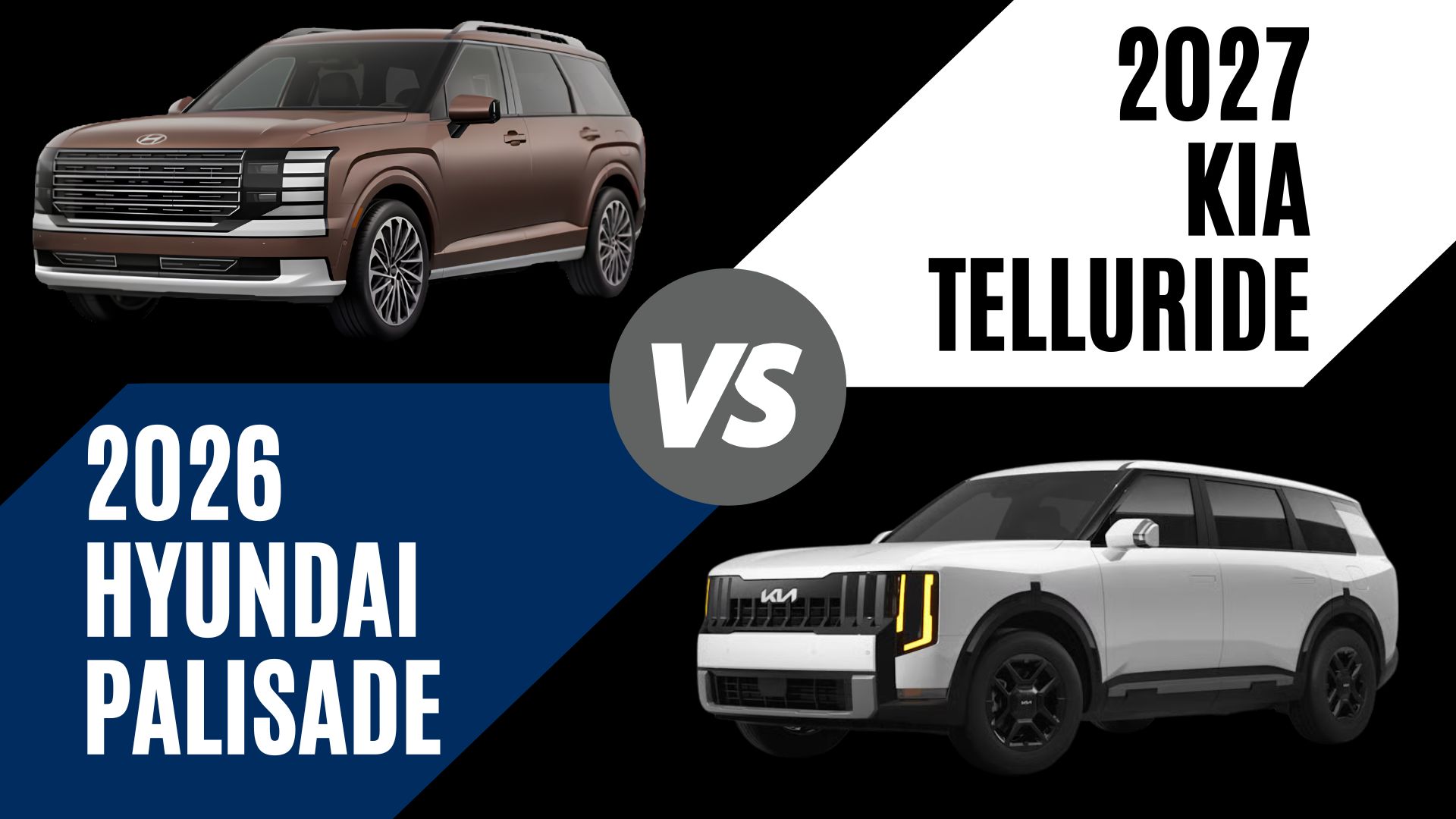 2026 Hyundai Palisade and 2027 Kia Telluride three-row SUVs compared side by side for families in Little Rock, Arkansas