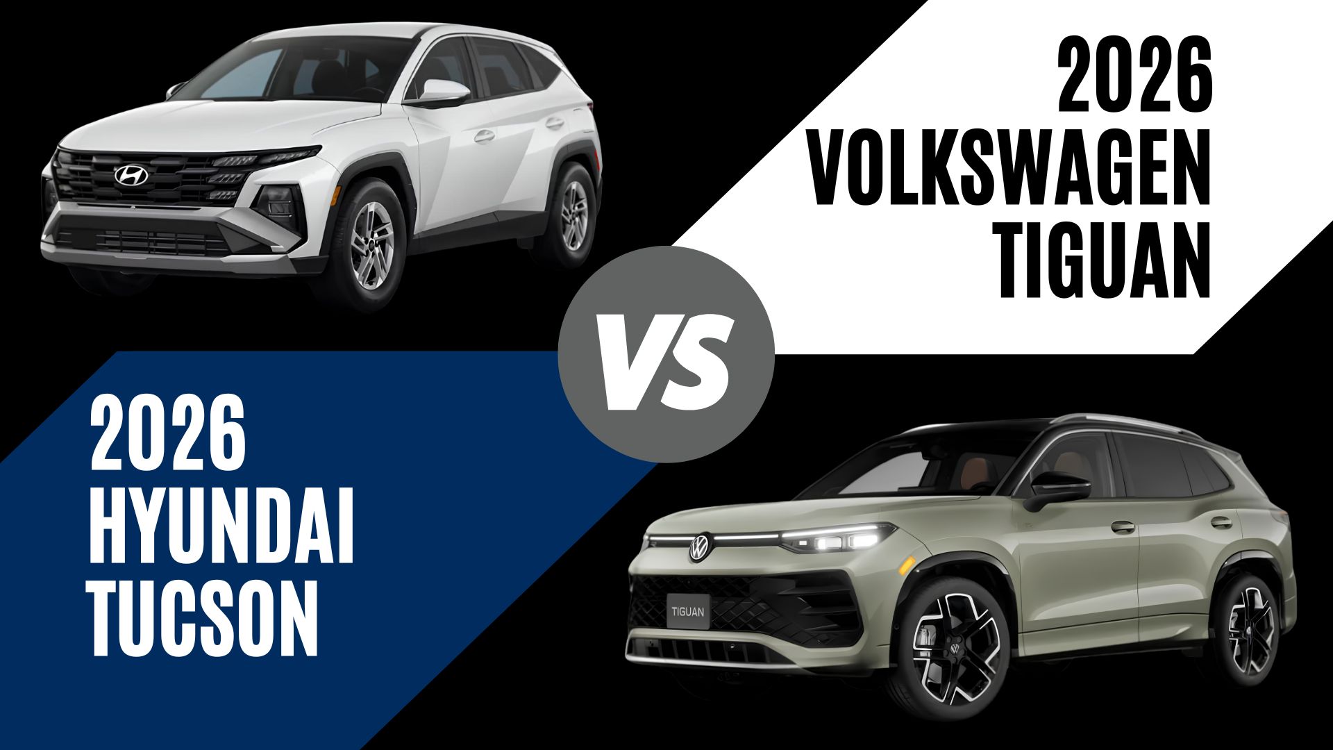 2026 Hyundai Tucson and Volkswagen Tiguan compact SUVs compared side by side for drivers in Little Rock, Arkansas