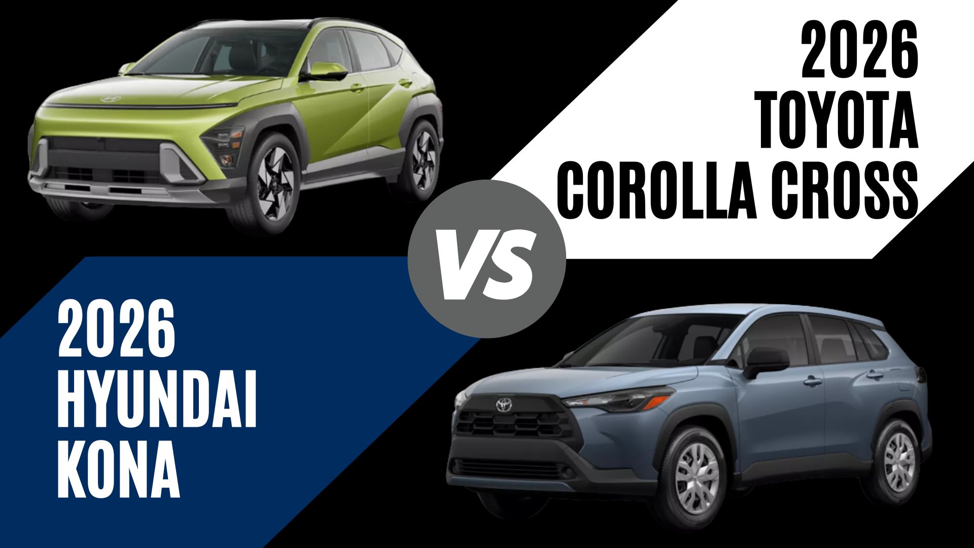 2026 Hyundai Kona and 2026 Toyota Corolla Cross subcompact SUVs compared side by side for Little Rock, Arkansas drivers