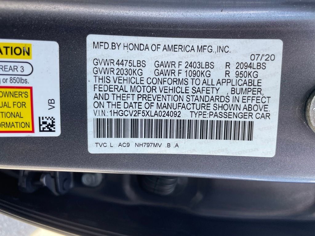 2020 Honda Accord EX-L 2.0T - ADAPTIVE CRUISE / POWER MOONROOF