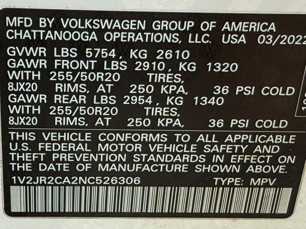 2022 Volkswagen Atlas 3.6L V6 SE w/Technology - PANORAMIC SUNROOF / CLEAN CARFAX