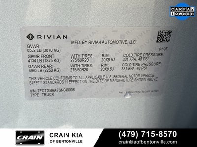 2025 Rivian R1T Adventure - AWD / CLEAN CARFAX / ONE OWNER