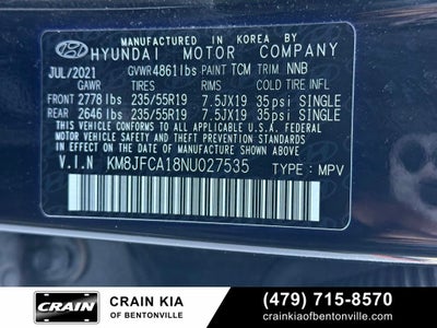2022 Hyundai TUCSON HYBRID SEL Convenience - PANORAMIC SUNROOF / ONE OWNER